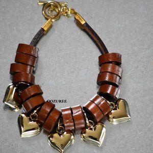 Leather Stainless Steel Bracelet, Yellow Gold